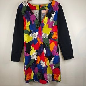 Kate Spade Saturday Color Splash Abstract Long Sleeve Sheath Dress Size 4